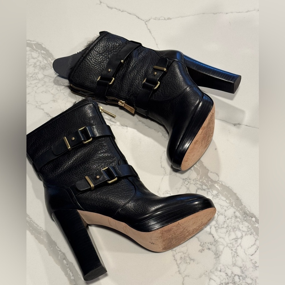 Coach Lianne Full Grain Leather Fur Lined Platform Healed Boots - Picture 14 of 14